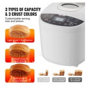 Bread Maker 2LB, 19-in-1 Dough Machine with Gluten-Free Setting, Whole Wheat Bread Maker, Digital Programmable, 3 Loaf Sizes & Crust Colors