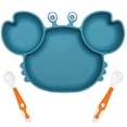 thumbnail image 1 of Baby Plates with Suction Divided, Baby Spoon Fork Set for Toddlers, Silicone Plates for Kids with Suction Baby Dishes Kids Plates and Utensils-Crab Blue, 1 of 5