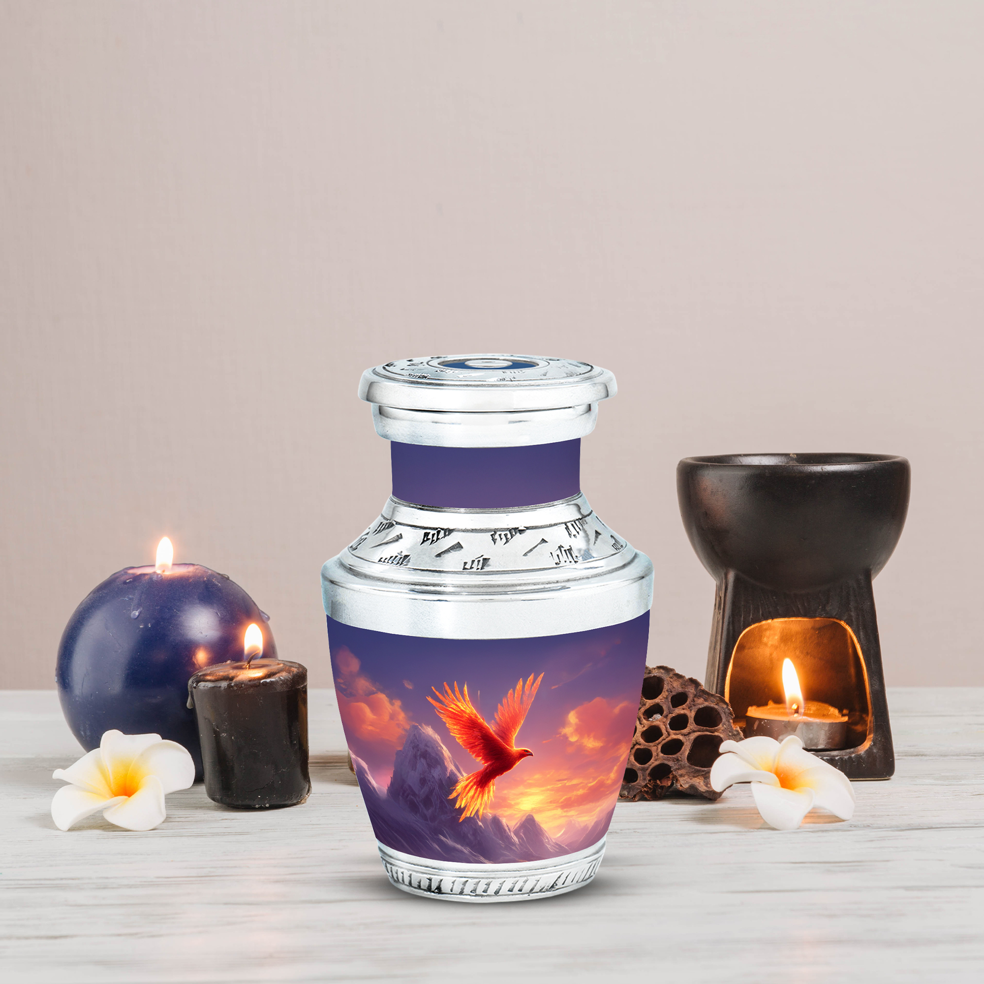 MUKTIVE Phoenix Cremation Urn for Human Ashes Mom & Dad, Decorative Keepsake Blue Urns for Ashes Male & Female, Memorial Snowy Mountain Gift Urns for Men & Women Funeral, 3 Inch