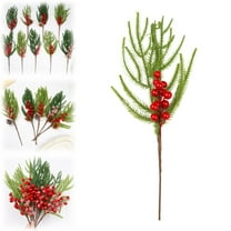 Large Artificial Pine Needles Branches,Artificial Red Berry,Fake Greenery Pine Picks,Winter Floral Arrangements, Home Table Centerpiece Decor,D,17.74 In
