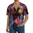 thumbnail image 1 of Balery Cartoon Big-Eyed Dog Camisa Casual de Manga Corta con Botones para Hombre, Texturizada, Estilo Cubano, para Playa, Verano-3X-Large, 1 of 5
