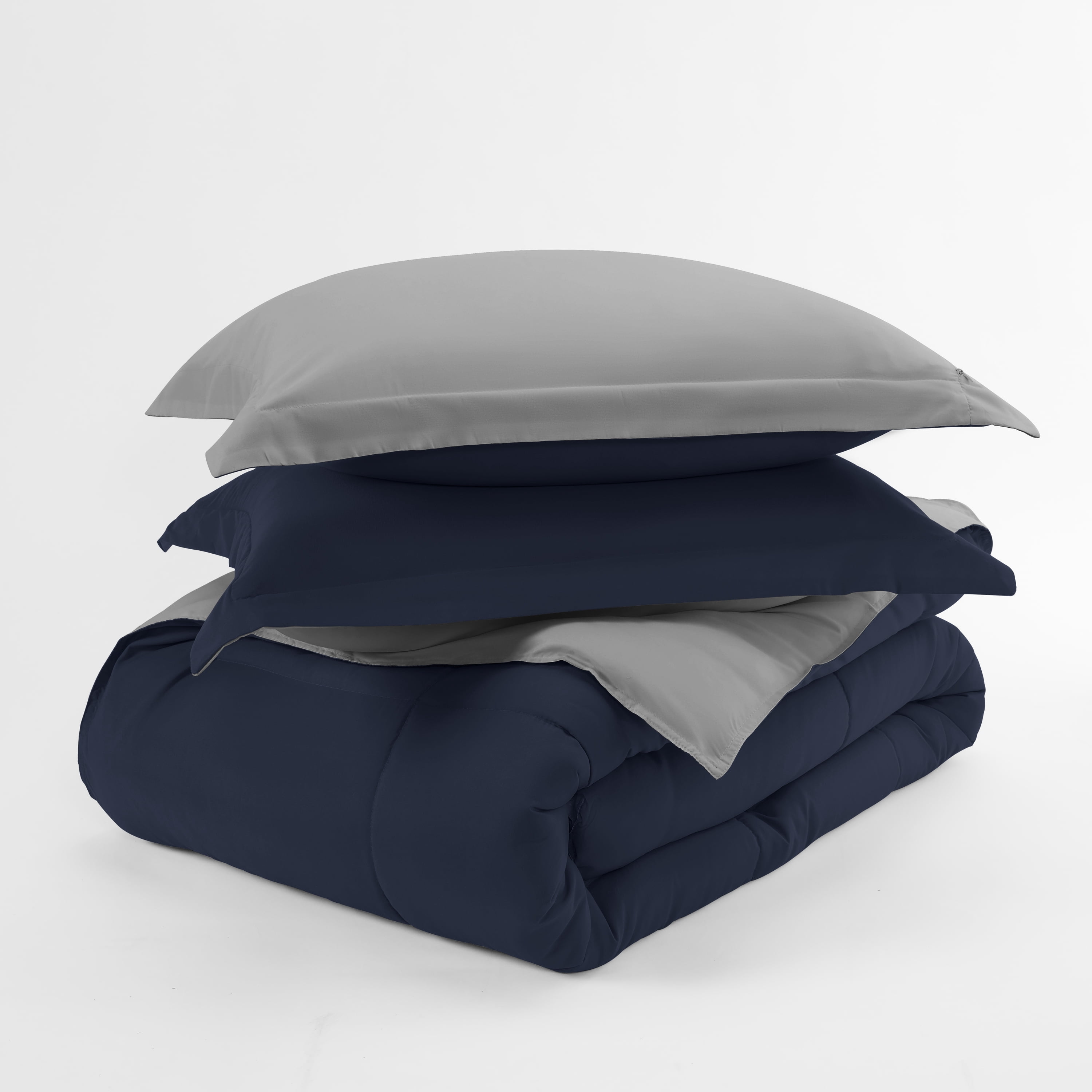 Noble Linens Soft 3-Piece Navy & Gray Reversible All Season Lightweight Down Alternative Comforter Set, King/Cal King