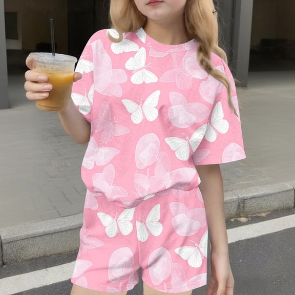 ATOGUTA Girls Outfit Printed T-Shirt Shorts Kids Casual Clothing for School Sport Vacation Multicolor, Size 3T-15