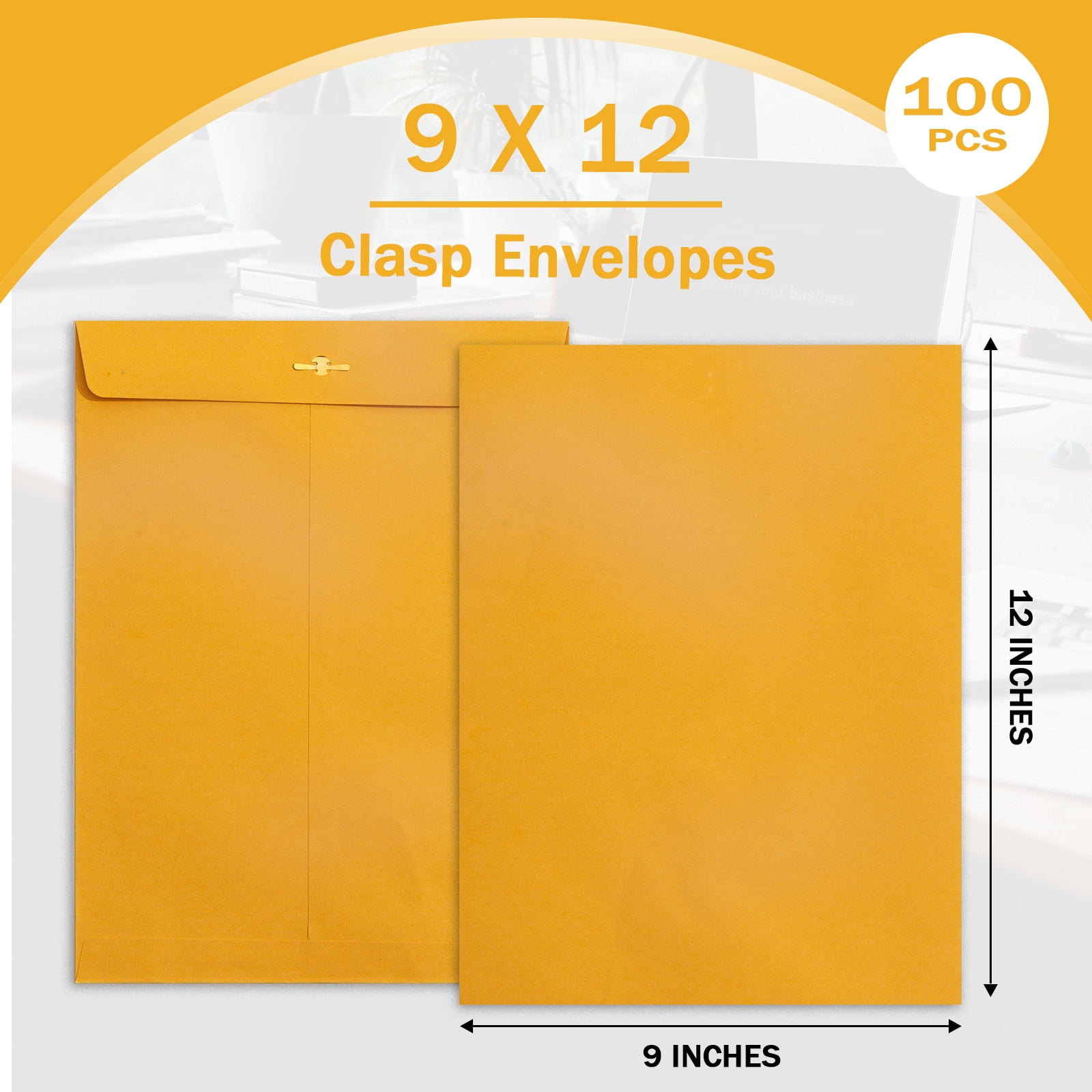 Clasp Envelopes 9x12,Goefun Manilla Envelopes 100 pack, 100GSM paper, Catalog Brown Kraft Large Envelopes with Clasp Closure and Gummed Seal for Business, Legal, Office, Home and School