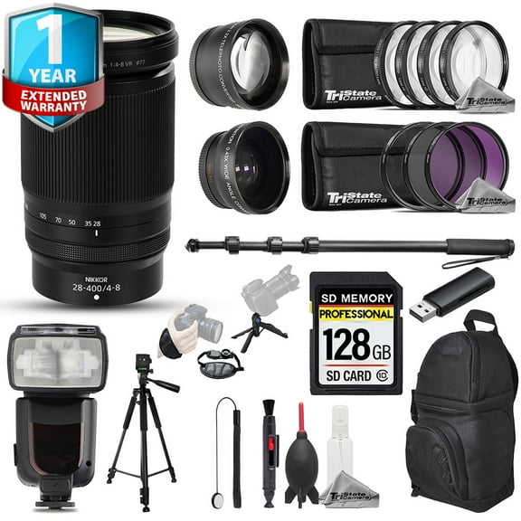 Nikon NIKKOR Z 28-400mm f/4-8 VR Lens - 22pc 128GB Ultimate Kit   1Yr Warranty