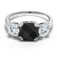 thumbnail image 3 of Gem Stone King 3.11 Cttw Black Onyx and White Moissanite 3-Stone Engagement Ring for Women | 925 Sterling Silver | Cushion 8MM | Three Stone Wedding Engagement Anniversary Promise Ring | Size 7, 3 of 6