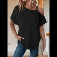 thumbnail image 2 of Camiseta Informal de Verano para Mujer, de Corta, con Hombros Descubiertos y Tejido Gofre, Color Negro, Talla L, 2 of 6