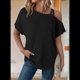 thumbnail image 2 of Camiseta Informal de Verano para Mujer, de Corta, con Hombros Descubiertos y Tejido Gofre, Talla XXL, Color Negro, 2 of 6