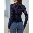 thumbnail image 5 of Womens Lace Mesh Long Sleeve Top Floral Sheer See Through Tops Mock Neck Shirts Party Club Night Blouses Navy Blue L, 5 of 7