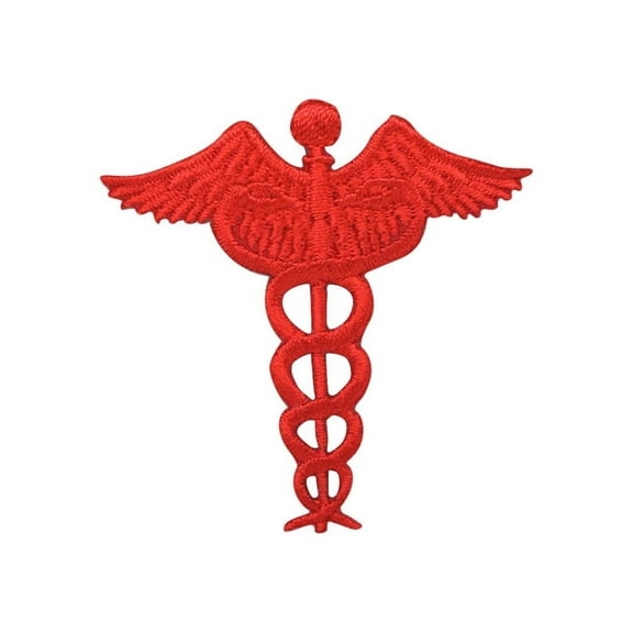 Red Caduceus - Medical Staff/Snakes - Symbol - Iron on Applique/Embroidered Patch