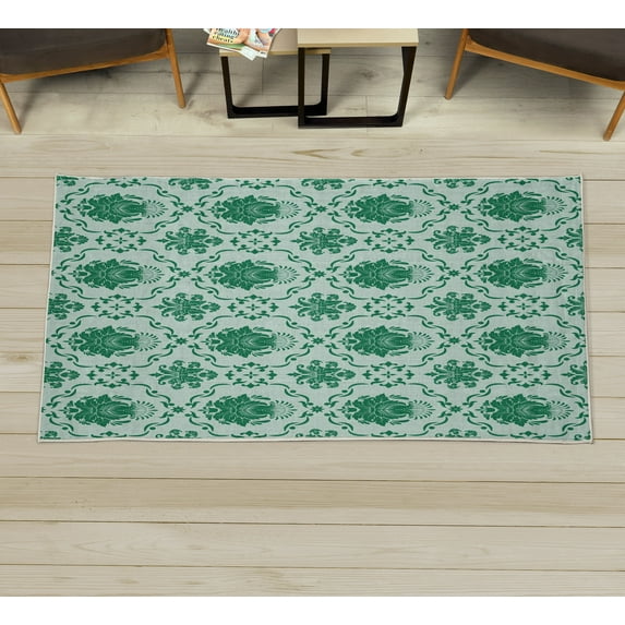 Floral Decorative Rug, Classic Victorian Floral Patterns Tulips Nostalgic Romantic Modern in Vintage Style, Quality Carpet for Bedroom Dorm and Living Room, 6 Sizes, Sea Green, by Ambesonne