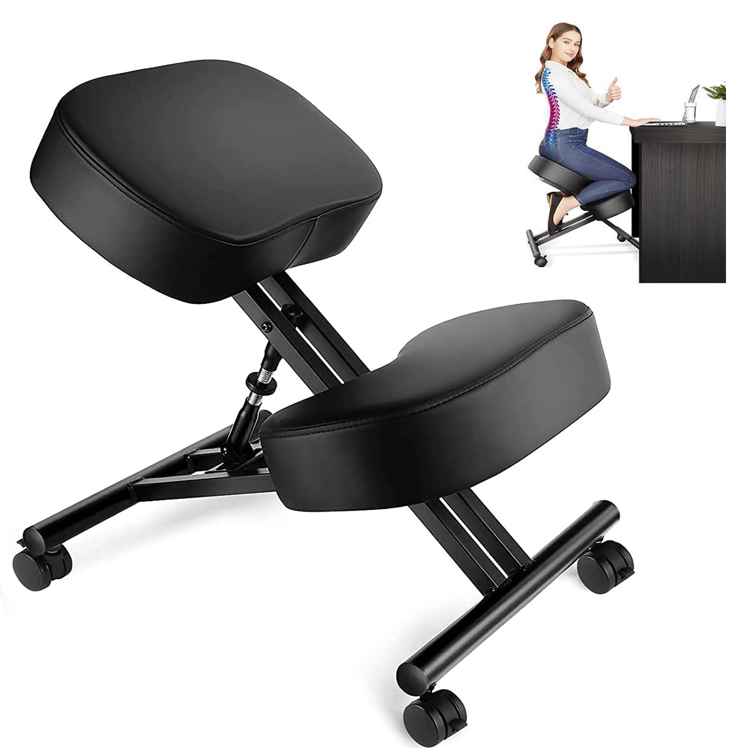 Ergonomic Office Chair Kneeling Chair Adjustable Knee Stool for Healthy Back & Upright Posture - Great with Thick Comfortable Cushions