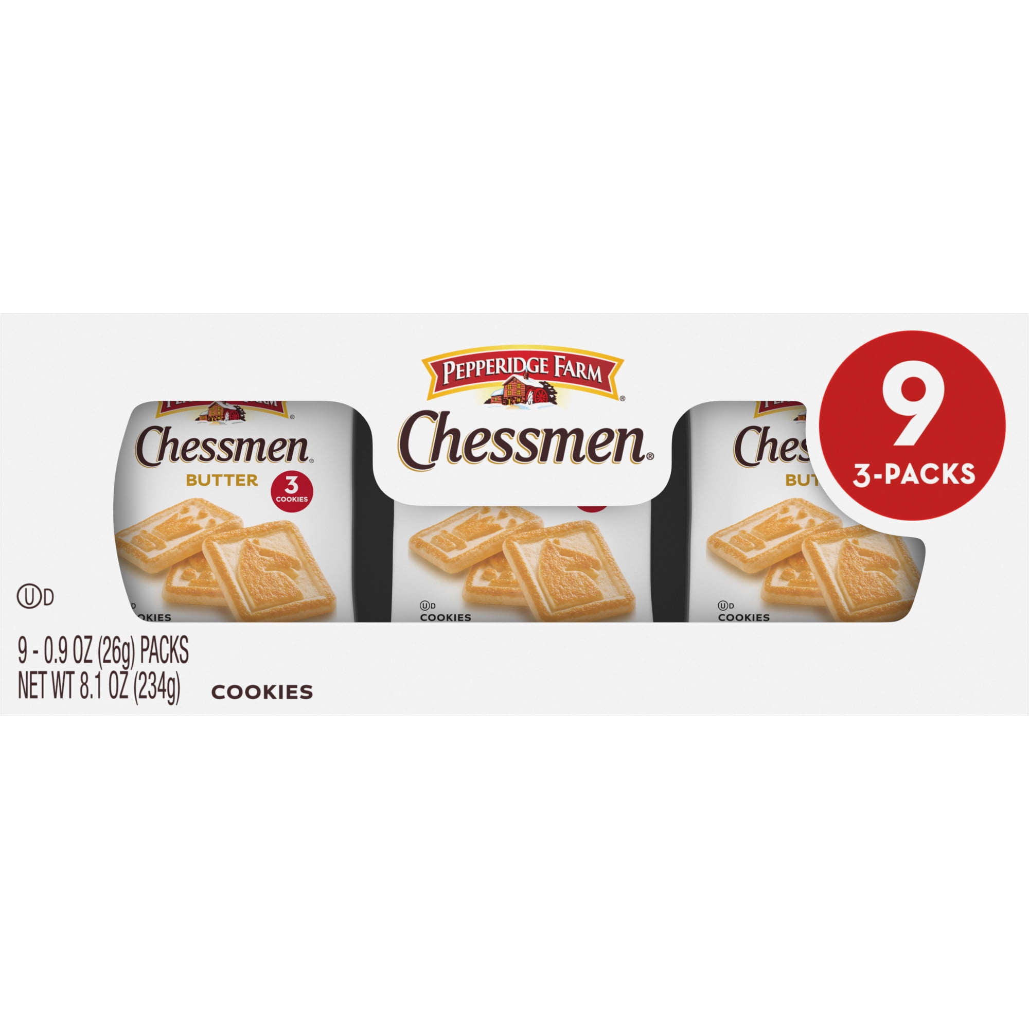 Pepperidge Farm Chessmen Butter Cookies, 9 Packs, 3 Cookies per Pack