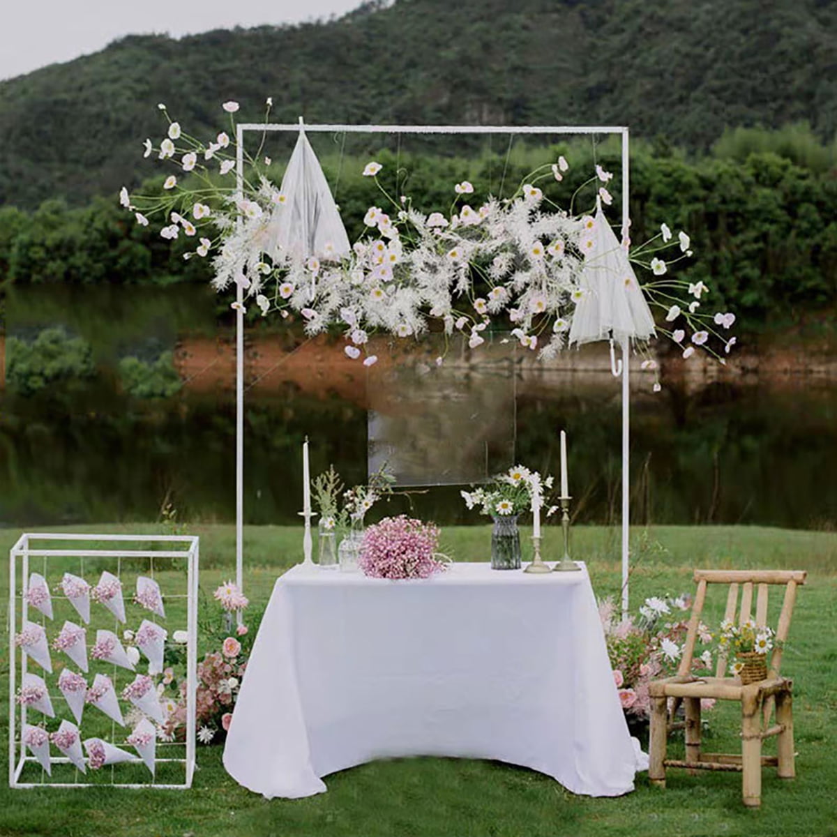 Garden Wedding Metal Arch Square Arch Backdrop Frame Backdrop Trellis Climbing Plants Arbor Wedding Props Decoration for Wedding Ceremony Valentines Day Gold 6.6x9.8FT