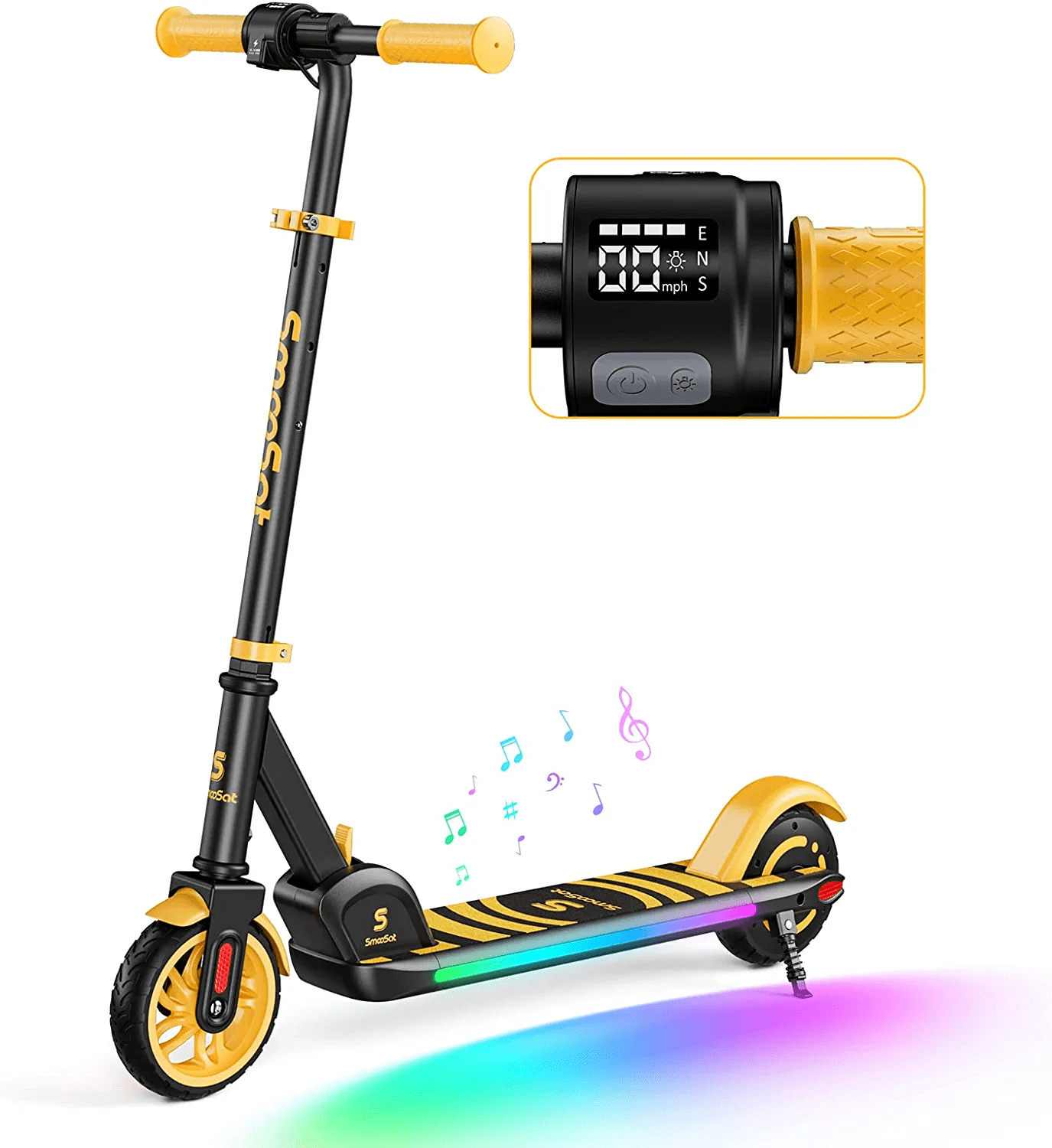 SmooSat Foldable Electric Scooter for Kids with Wireless Music Speaker
