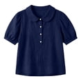 thumbnail image 4 of Babysbule Women Peter Pan Collar Henley Puff Short Sleeve Blouse Loose Fit Casual Top for Summer Travel Weekend Daily Outfits, 4 of 8