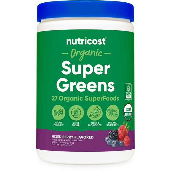 Nutricost Organic Super Greens Powder (30 Servings) Mixed Berry Flavor - Superfood Supplement Drink Mix