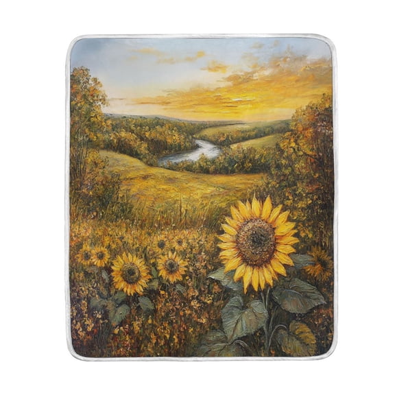 Wobogo Oil Painting Of Sunflower Flannel Fleece Bed Blanket as Bedspread Coverlet Sofa blankets (50x60in) Soft Lightweight Warm and Cozy