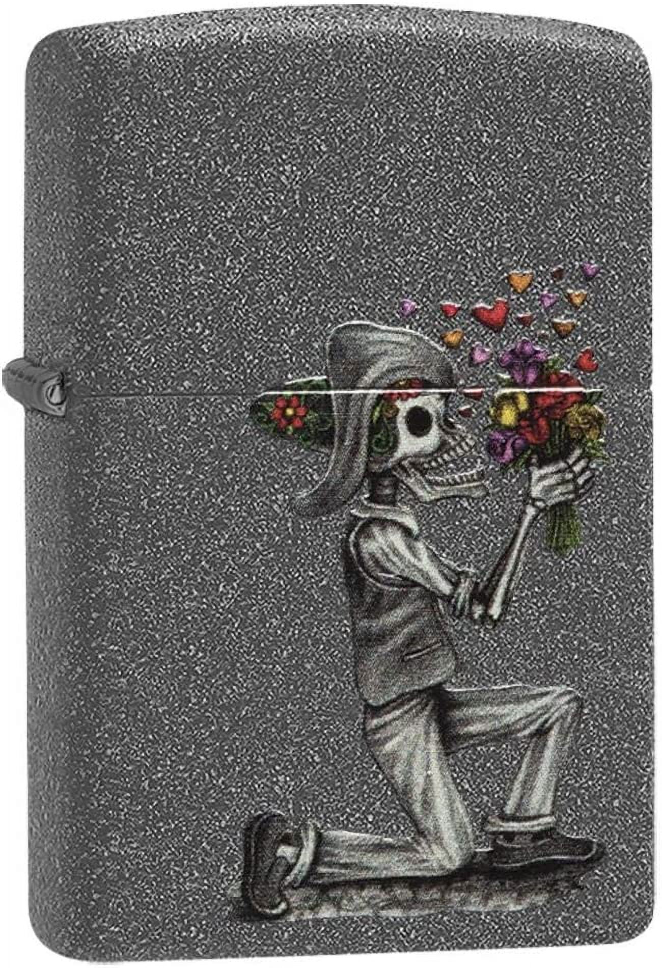 Zippo Personalized Message Engraved on Backside Iron Stone Wedding Couple Dead Skulls Set #28987