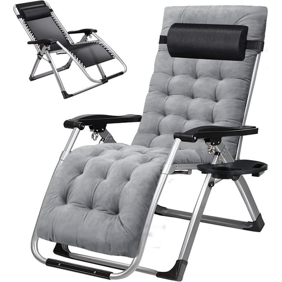 ABORON Zero Gravity Chair, Folding Portable Chaise, Reclining Patio Lounger Chair with Cushion Pad, Headrest, Cup Holder