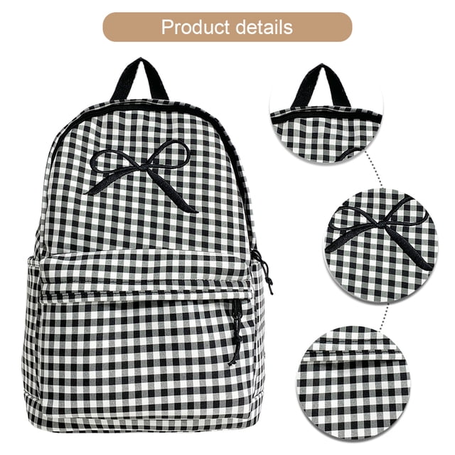 Likrtyny Mochila A Cuadros Con Lazo Mochila Informal para Mujer (negro)