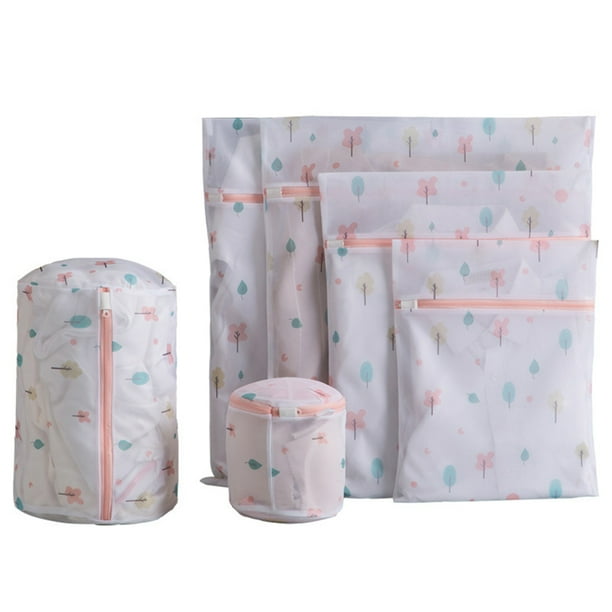 Juego de 5 bolsas de lavandería con cremallera para el hogar, ideales para guardar ropa interior, sujetadores, lencería y bragas (fondo de árbol).