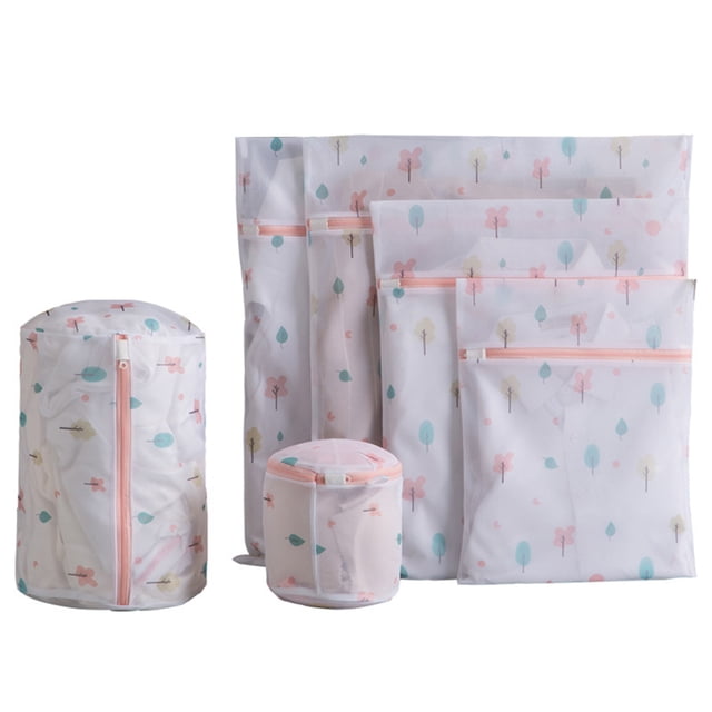 Juego de 5 bolsas de lavandería con cremallera para el hogar, ideales para guardar ropa interior, sujetadores, lencería y bragas (fondo de árbol).