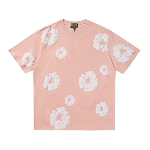 Marca de moda estadounidense DENIM TEARS La misma camiseta holgada de manga corta de kapok con estampado completo de Pei YeManga corta rosa