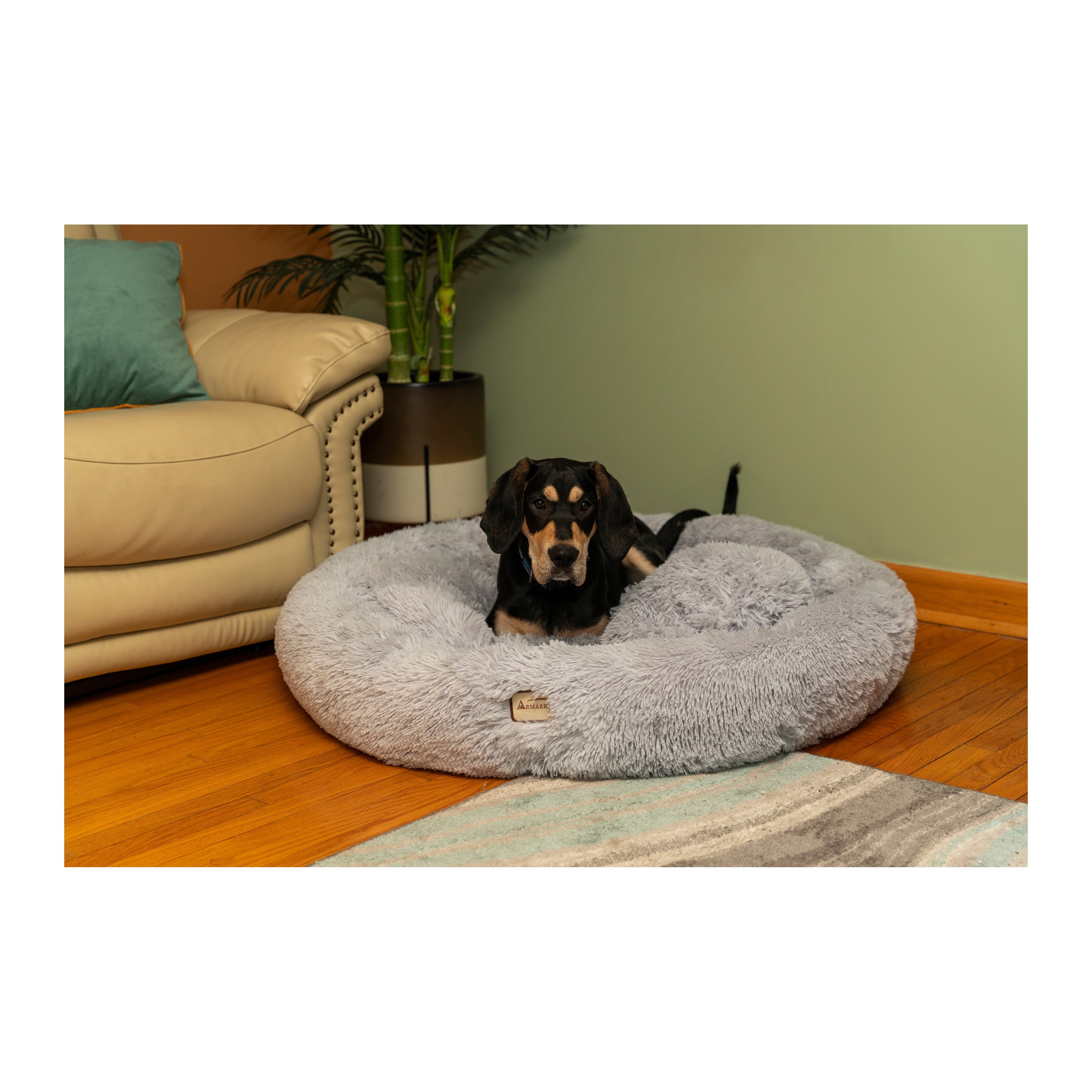 Dog Bed Cat Bed Donut, Long Faux Fur Pet Bed, Warm Donut Cuddler, Round Plush Dog Beds for Large Medium Dogs and Cats, Armarkat, C71