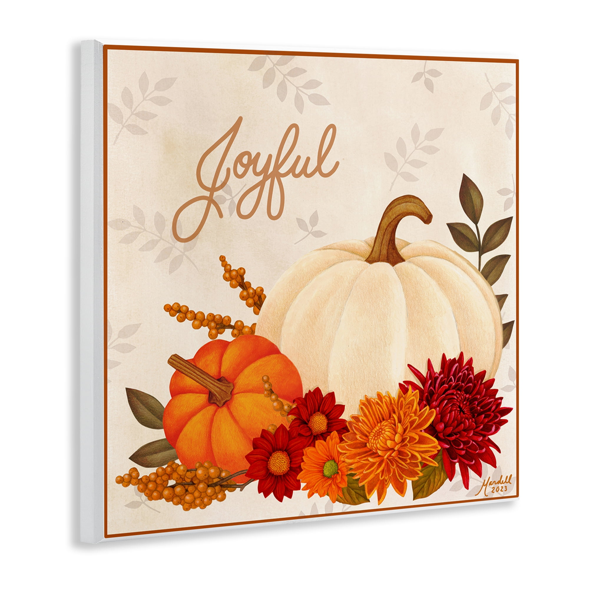 Stupell Industries Joyful Floral Pumpkins Holiday Painting Unframed Art Prints Wall Art, 12 x 12