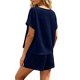 thumbnail image 5 of Hurxie Women 2 Piece Shorts Set Casual Summer Cruise Outfits Ribbed Loose Short Sleeve Pocket Matching Lounge Sets Navy,M, 5 of 6