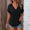 thumbnail image 2 of idosla Womens Summer Gauze Blouses Crinkle Texture V Neck Short Sleeve Pullover Shirts Solid Color Work Camping Outfits Top (Black, XL), 2 of 7