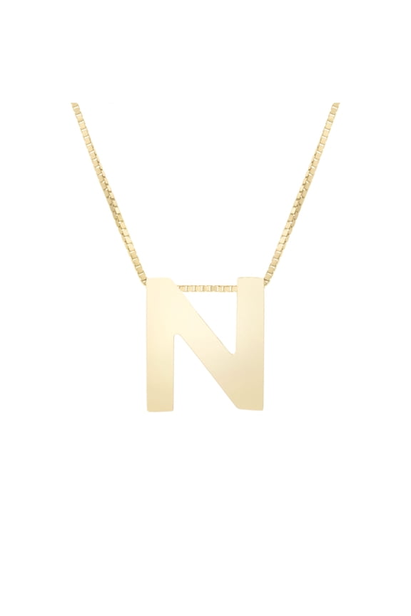 14k Yellow Gold Initial Letter N Pendant Necklace, 18"