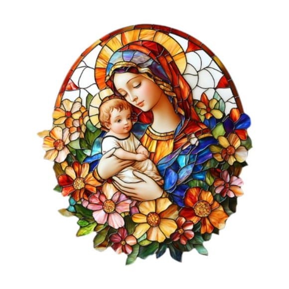 Virgen María Sosteniendo el niño Jesús Window Cling Película Pegatina de vidrio Adornos de calcomanía Ventana Cubierta de no adhesión para la oficina