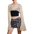 thumbnail image 2 of Y2K Crochet Knit Bolero Shrug Sexy manga larga ahueca hacia fuera Crop Top Harajuku Grunge Cover Up Cardigan suéter, 2 of 5