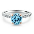 thumbnail image 3 of Gem Stone King 925 Silver and 10K Rose Gold Swiss Blue Topaz and Lab Grown Diamond Engagement Ring for Women | 1.85 Cttw | Round 7MM | Gemstone November Birthstone | Size 7, 3 of 6