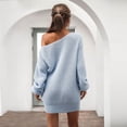 thumbnail image 5 of Ediodpoh Women off Shoulder Knit Long Pullovers Sweater Dress with Sleeves for Cozy Winter Light Blue XL, 5 of 6