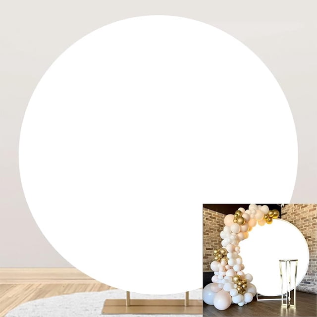 White Round Backdrop Cover 6.5x6.5ft Polyester Solid White Birthday Party Circle Backdrop for Photography Pure