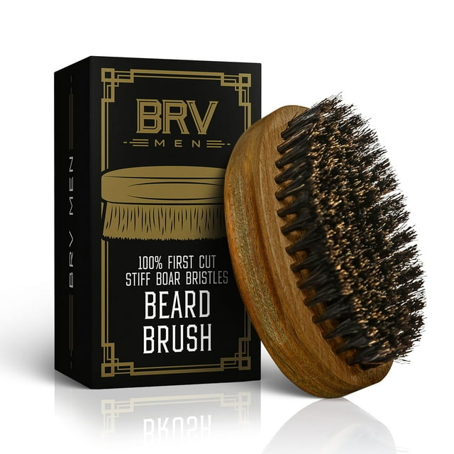 BRV MEN Cepillo para Barba | Cerdas de jabalí firmes | Cerdas de pelo de jabalí de primer corte | El Regalo Ideal Para Hombres (Sándalo Verde)