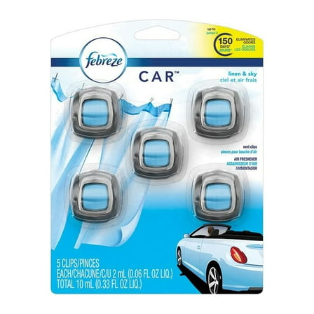 Febreze Car Air Freshener Linen and Sky Vent Clips, 0.06 fl oz 5 Count