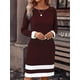 thumbnail image 2 of Vestidos de oficina elegantes para mujer, vestido Midi estampado a rayas, manga larga, cuello redondo, primavera y otoño, 2024, 2 of 7