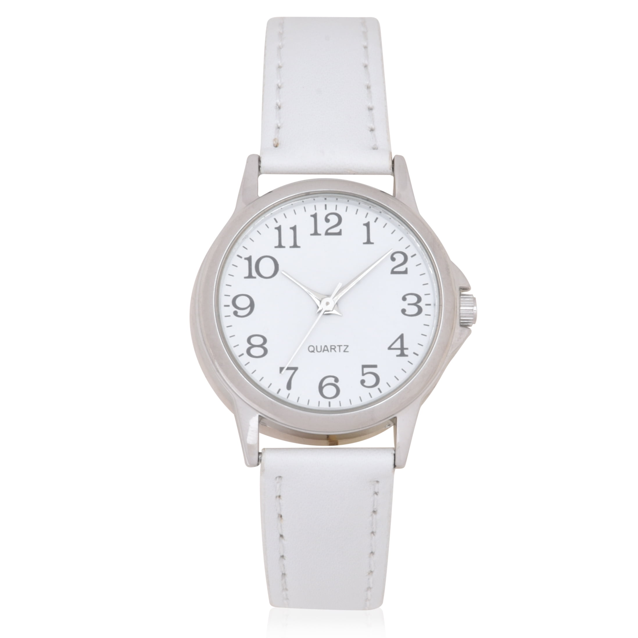 Time And Tru Women's White PU Leather Strap with Round Silver - GEN606WM1