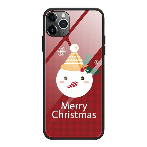 Case for 2021 Apple iPhone 13 Pro Max (6.7 Inch) - Cute Christmas Design Case [Tempered Glass Back] Protective Hard Rugged Cover for Girls Women - Snowman Red