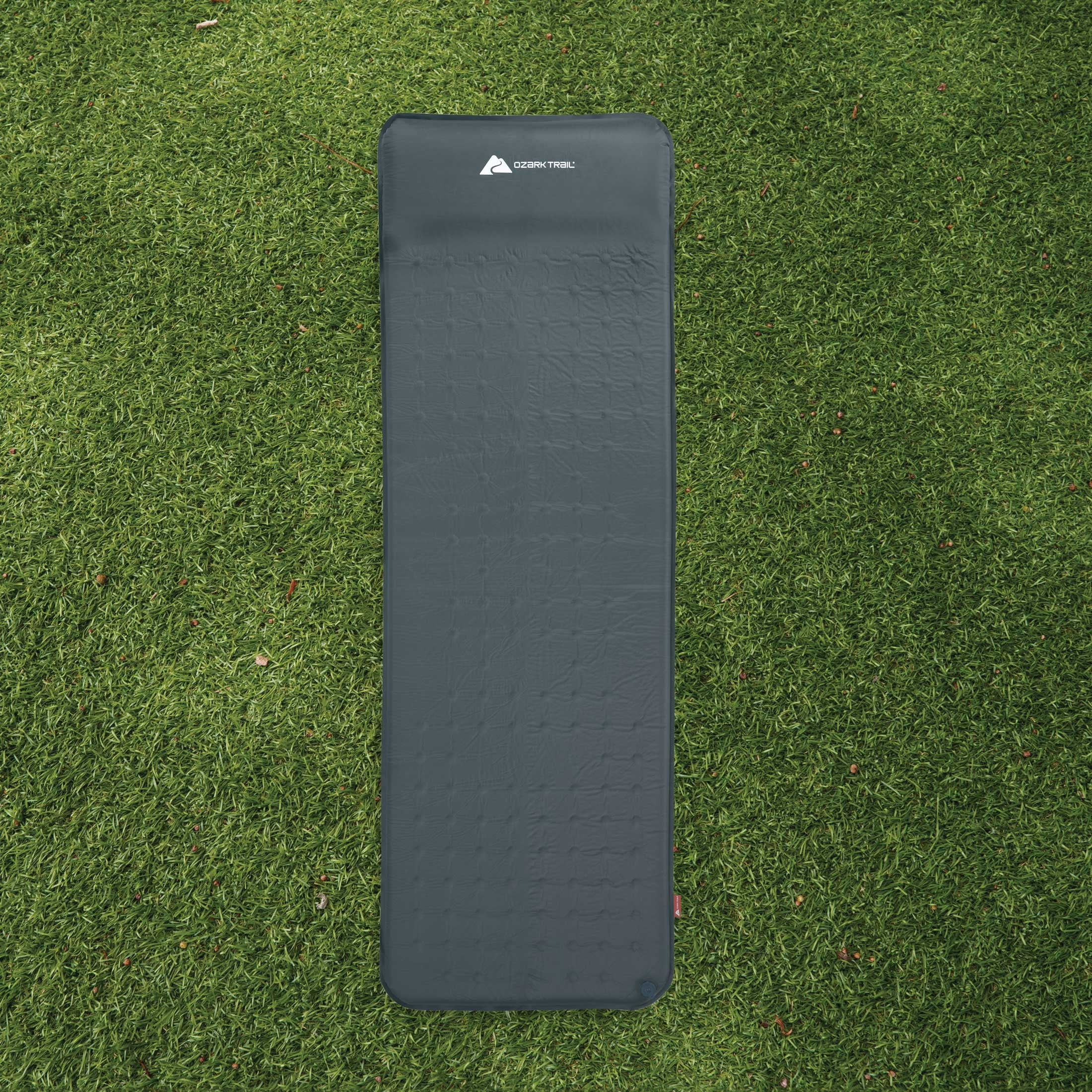 Ozark Trail Self-Inflating Camp Pad with Pillow - Grey, Adult, 78" L x 25" W x 2" H