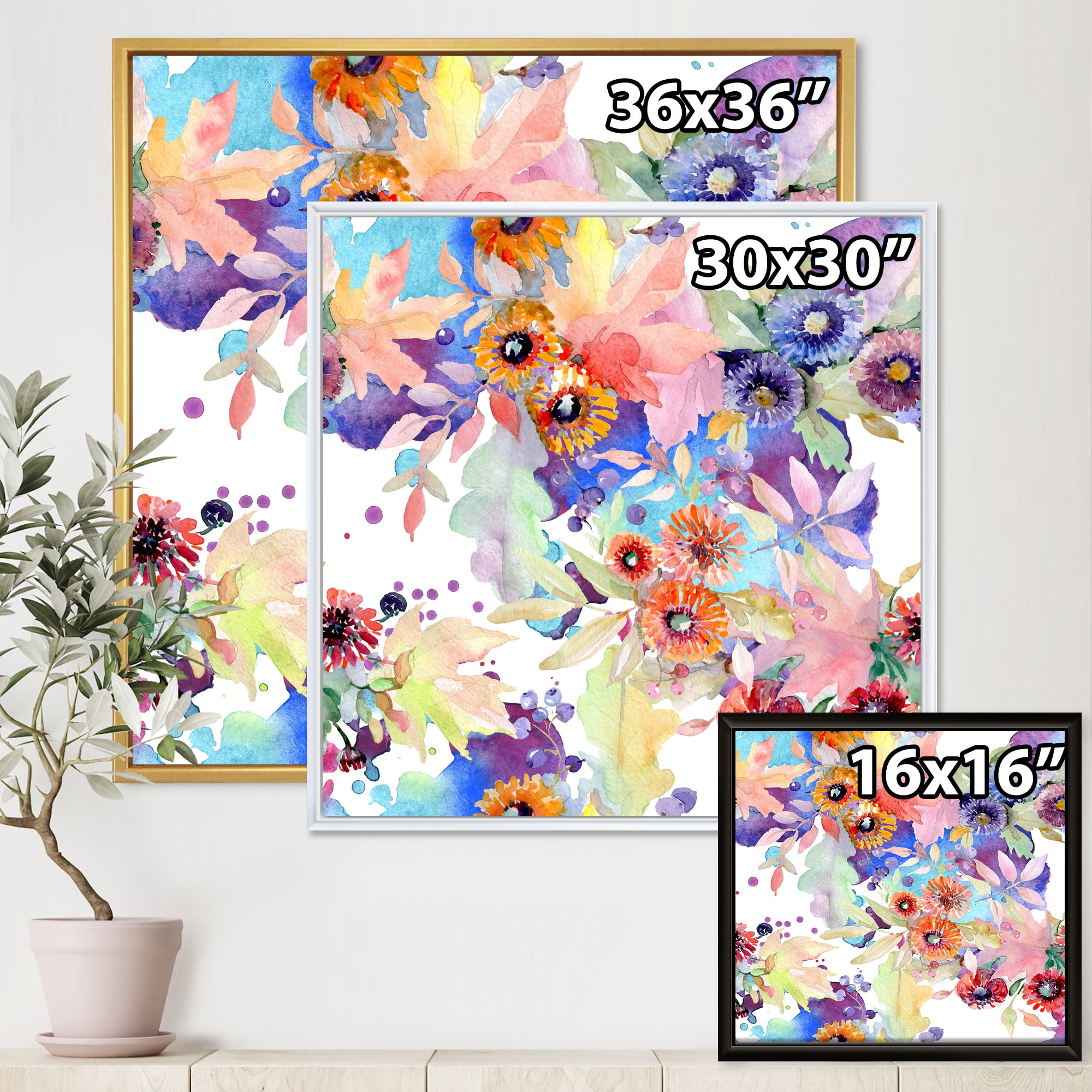 Designart 'Abstract Bouquet Floral Botanical Flowers' Modern Framed Canvas Wall Art Print