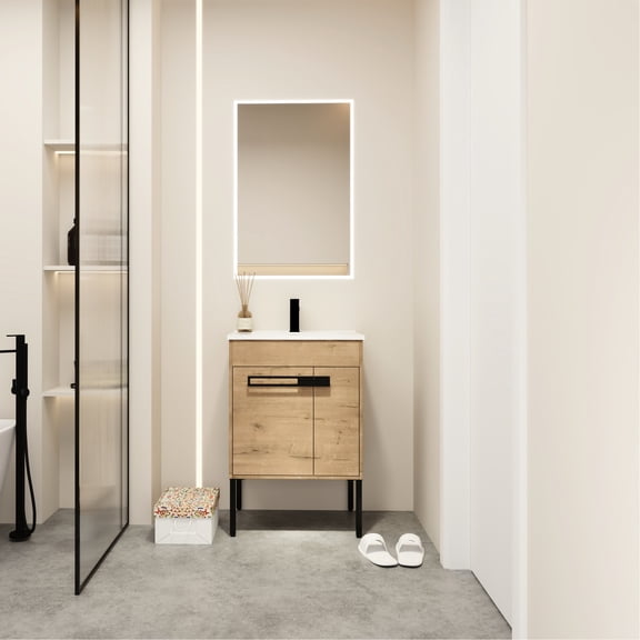 24-inch Ceramic Single Sink Vanity, Soft Closing Hinge, Eco-friendly Material - Clean and Quiet Bathroom