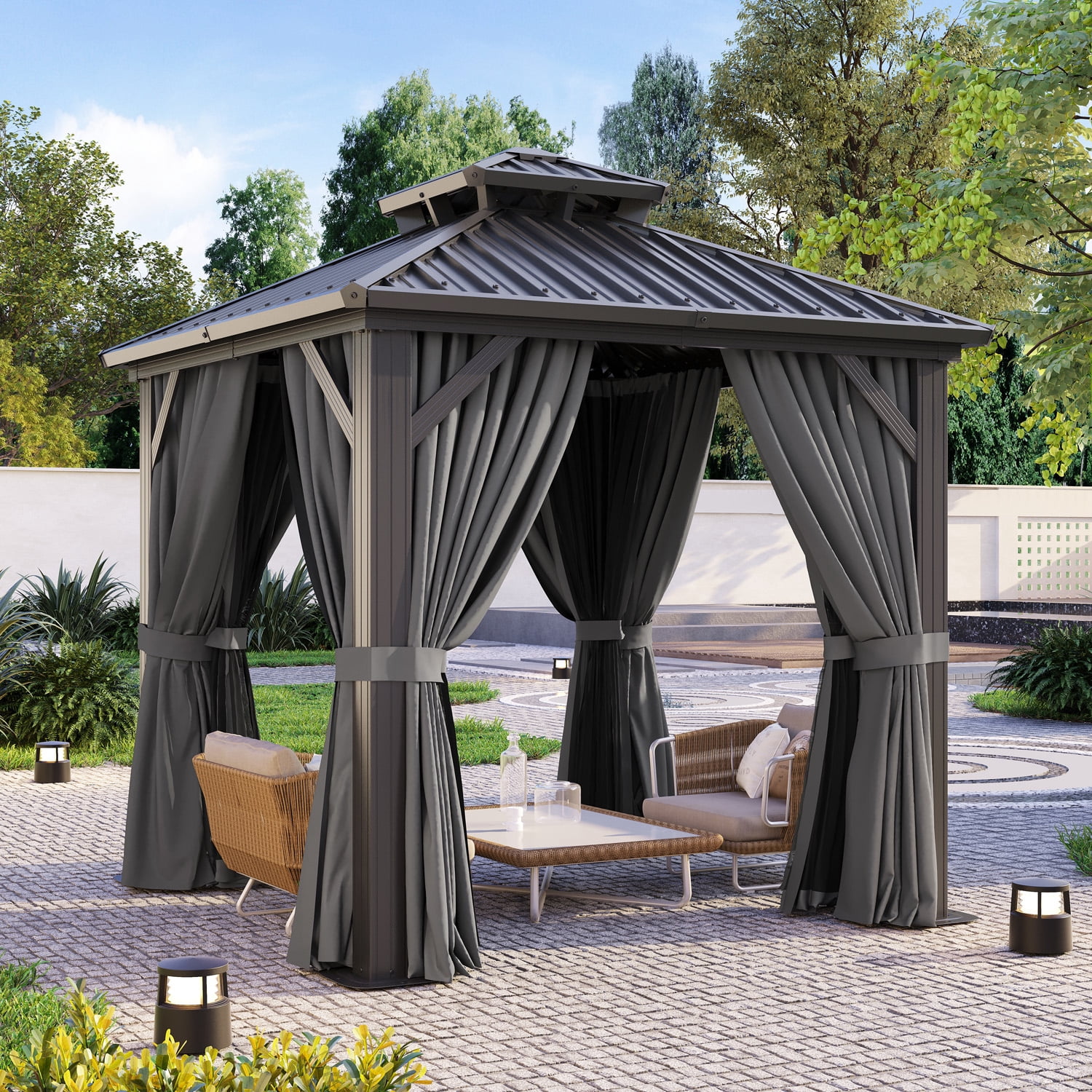Clouddwell 8' x 8' Gazebo for Patio, Gazebo Pergola with Sloped Roof, Large Wall-Mounted Heavy Duty Awnings, for Deck, Patio and Backyard,Gray