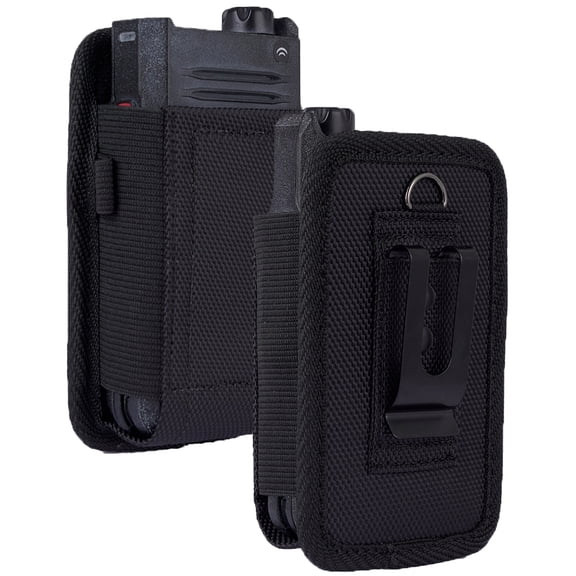 Case for Siyata SD7 Radio, Nakedcellphone Rugged Canvas Pouch Vertical Holster Holder [Metal Clip and Secure Belt Thread Loop Harness] - Black