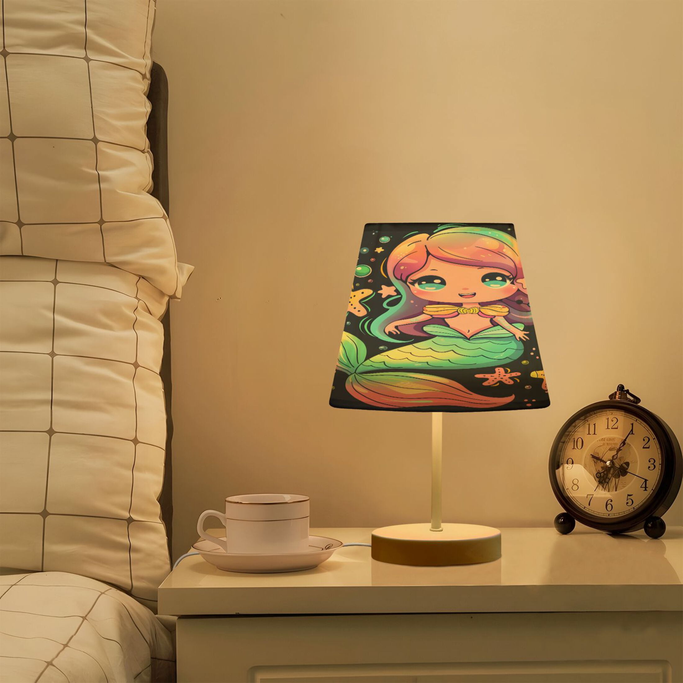 Cartoon Cute Mermaid Desk Lamp LED Table Nightstand Lamps with 3 Color Temperatures for Home Bedroom Living Room Decor 8x12