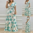 thumbnail image 7 of Women Elegant V Neck Lotus Leaf Short Sleeve Flower Print High Waist Long Dress, 7 of 7